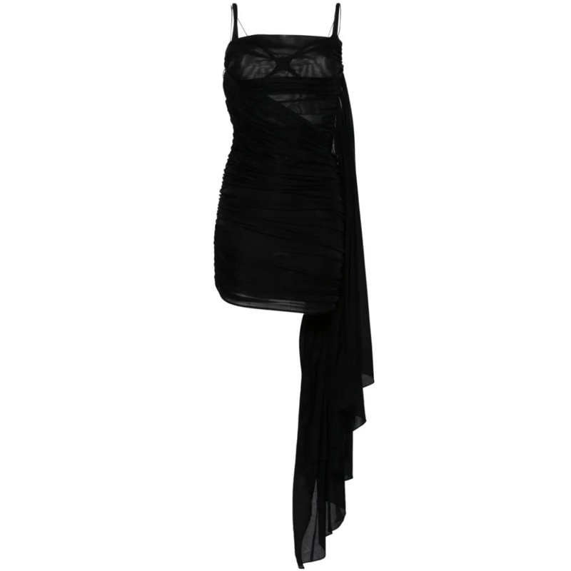 Mugler Minikleid Draped Black Mini Dress Black