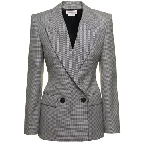 Alexander McQueen Grey Double-Breasted Jacket With Houndstooth Motif Grey 