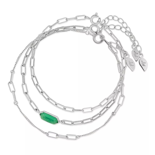 Leaf Bracelet Set Cube, green Agate, silver rhodium pla Green Agate Armband