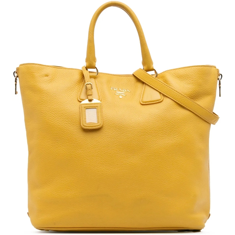 Prada Sac à bandoulière Vitello Daino Side Zip Open Convertible Tote gelb