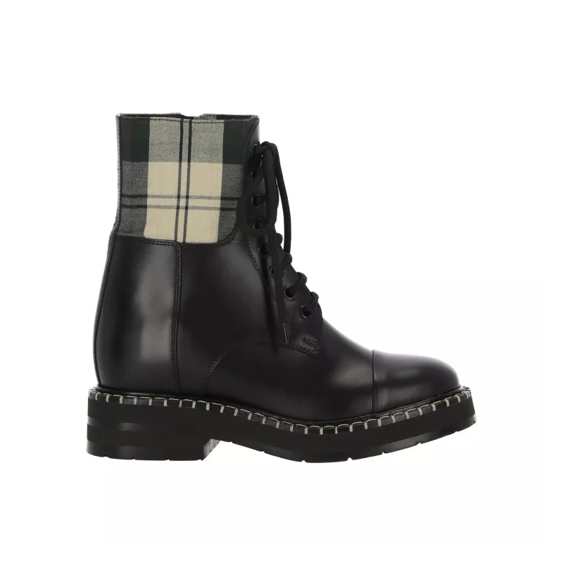 See By Chloé Schnürstiefel Plaid Fabric Top Leather Body Ankle Boots Black