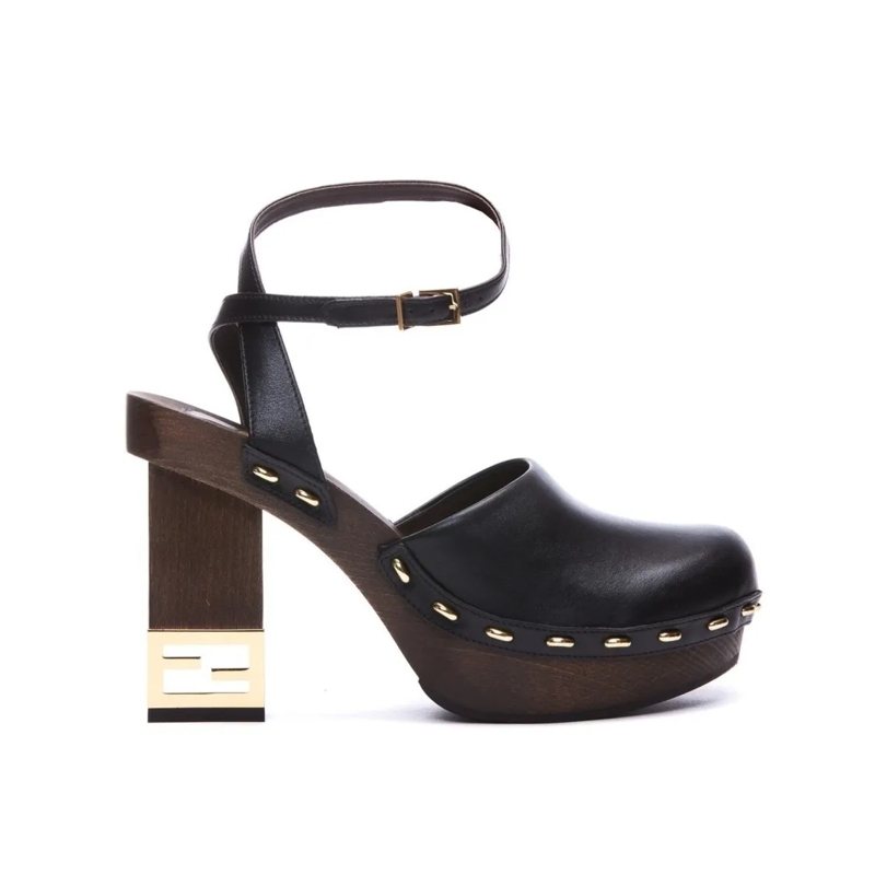 Fendi Escarpins Decorative Heel Leather Pumps Black