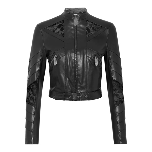 Philipp Plein Lederjacken Leder Biker-Jacke Bikerjacke Mit Spitze schwarz