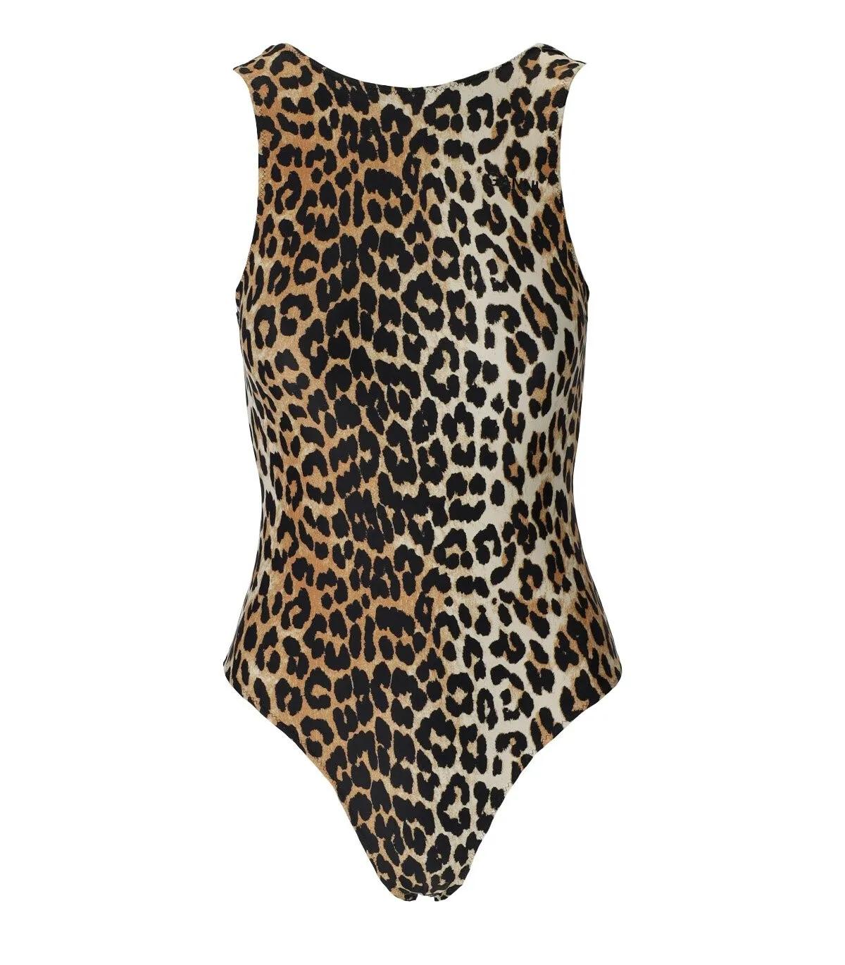 GANNI - GANNI BADEANZUG MIT LEOPARD-PRINT - Größe XS - braun