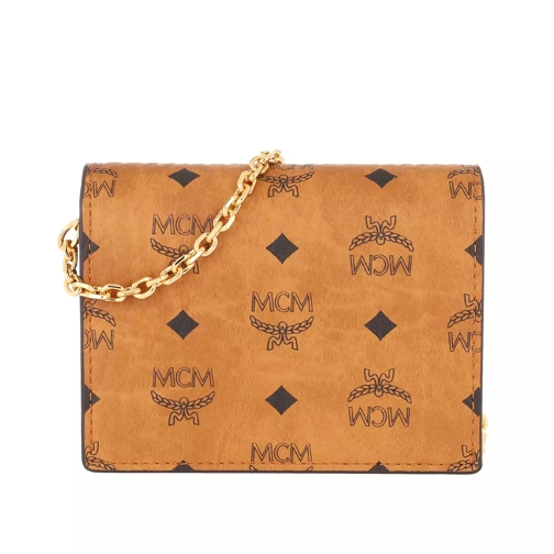 MCM Visetos Original Bi Fold Mini Wallet Zip Cognac Wallet On A Chain