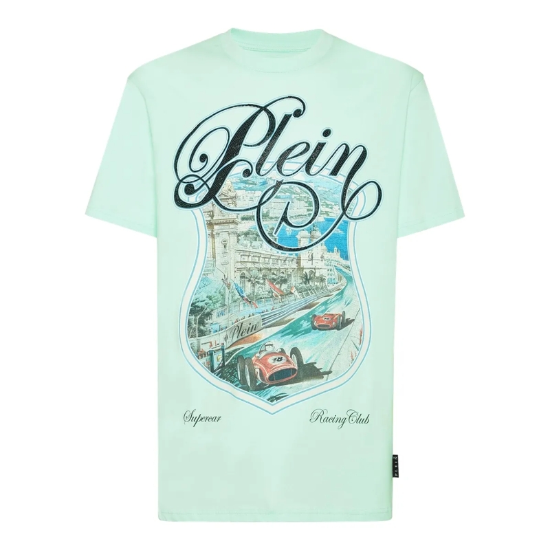 Philipp Plein T-Shirt T-Shirt Racing Mit Schmucksteinen grün