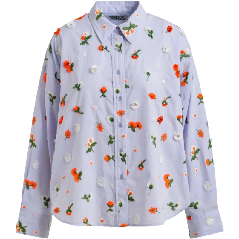 Essentiel Antwerp Bluse Essentiel Antwerp Embroidered Boxy Shirt Blouses L blau