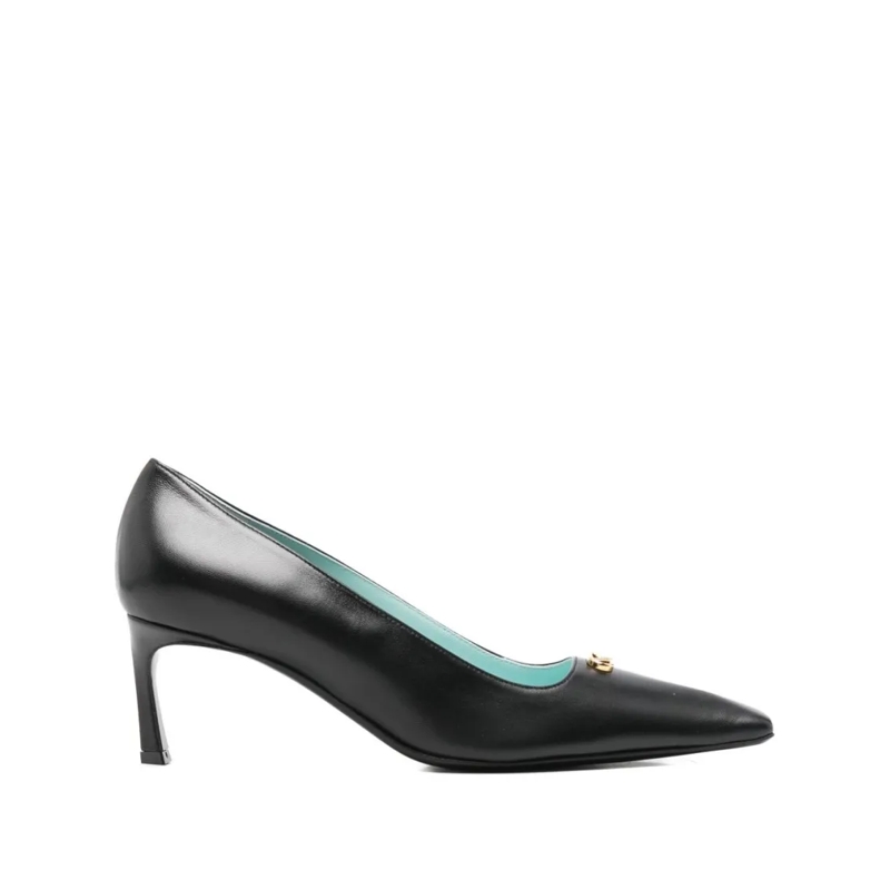 sergio rossi Escarpins Pointed-Toe Black Pumps With Gold-Tone Detail Grey