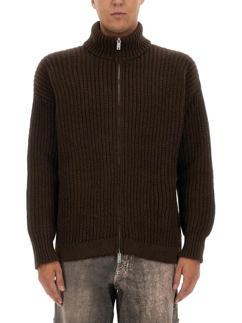 Thumbnail - Emporio Armani - Textured Ribbed High Collar Sweater - Größe XL - braun