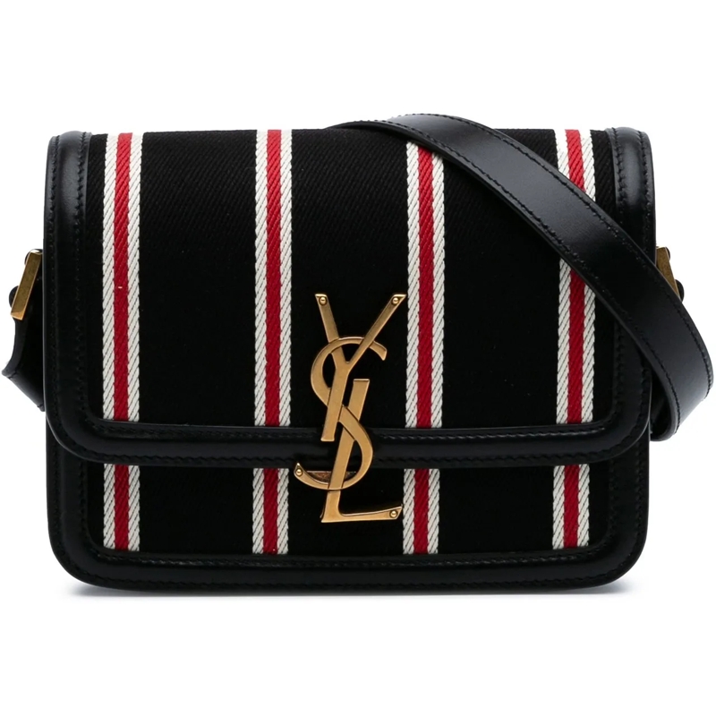 Saint Laurent Schultertasche Small Canvas Striped Solferino Satchel In Box schwarz