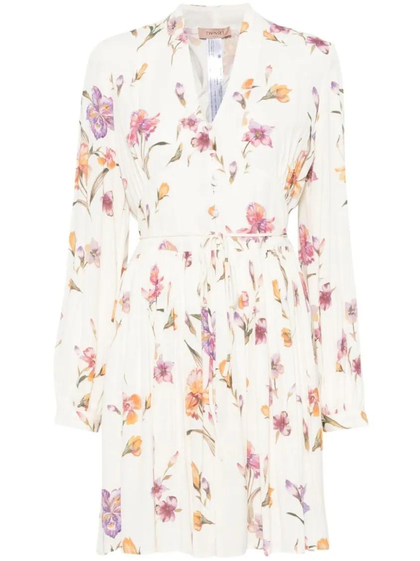 Thumbnail - Twin-Set - Floral Print Dress With V-Neckline - Größe 44 - beige