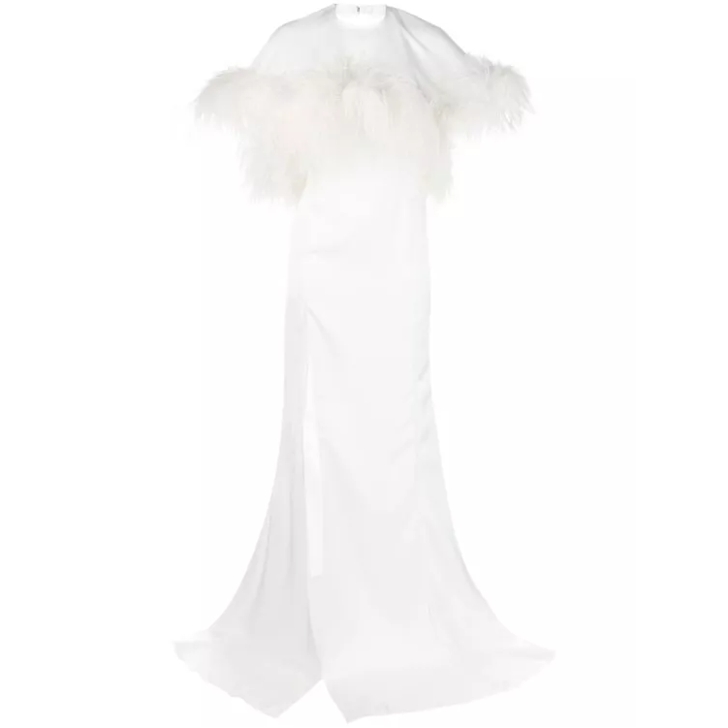 The Attico Feather Detail White Long Dress White Kleider