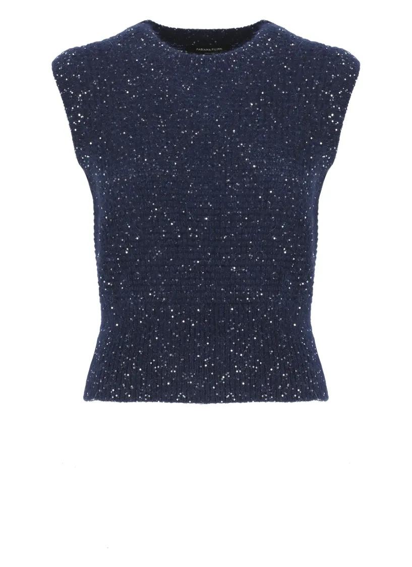 Fabiana Filippi - Night Blue Mohair Blend Vest - Größe 42 - blau