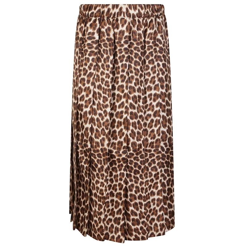 P.A.R.O.S.H. Minijupe Pleated Leopard Print Maxi Skirt With Elastic Wais Brown