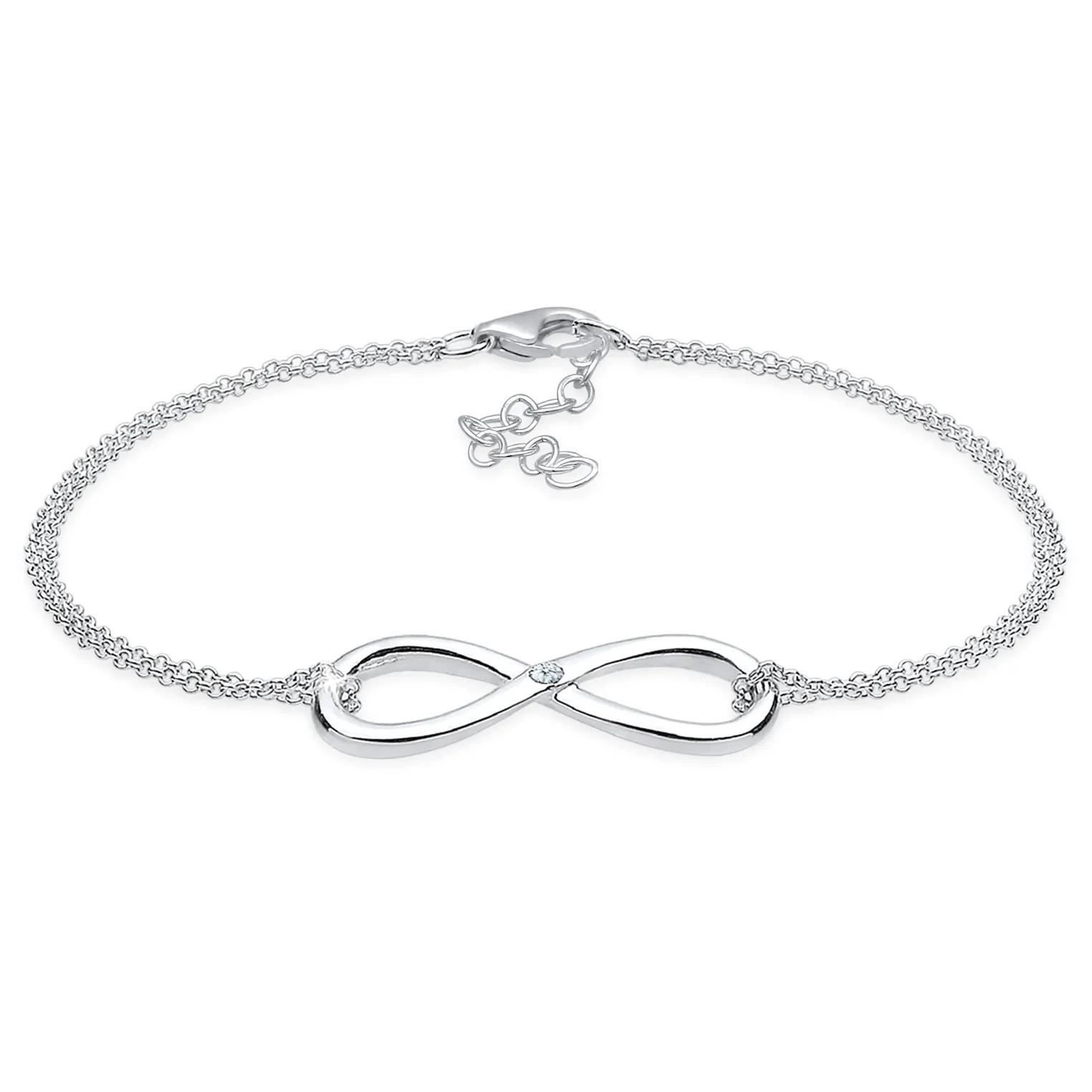 Elli Armbänder - Armband Infinity Ewig Diamant (0.03 ct.) 925 Silbe - Gr. 16 CM - in Silber - für Damen