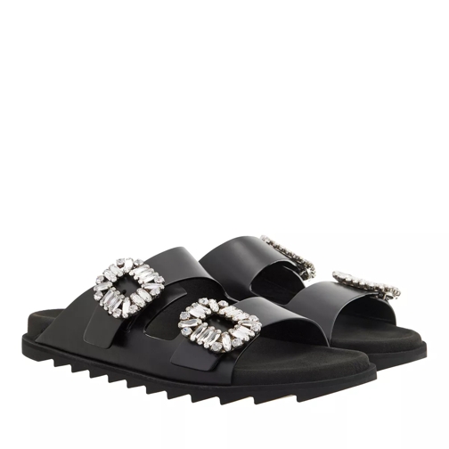 Roger Vivier Slidy Viv´ Strass Buckle Mules In Leather Black Claquette