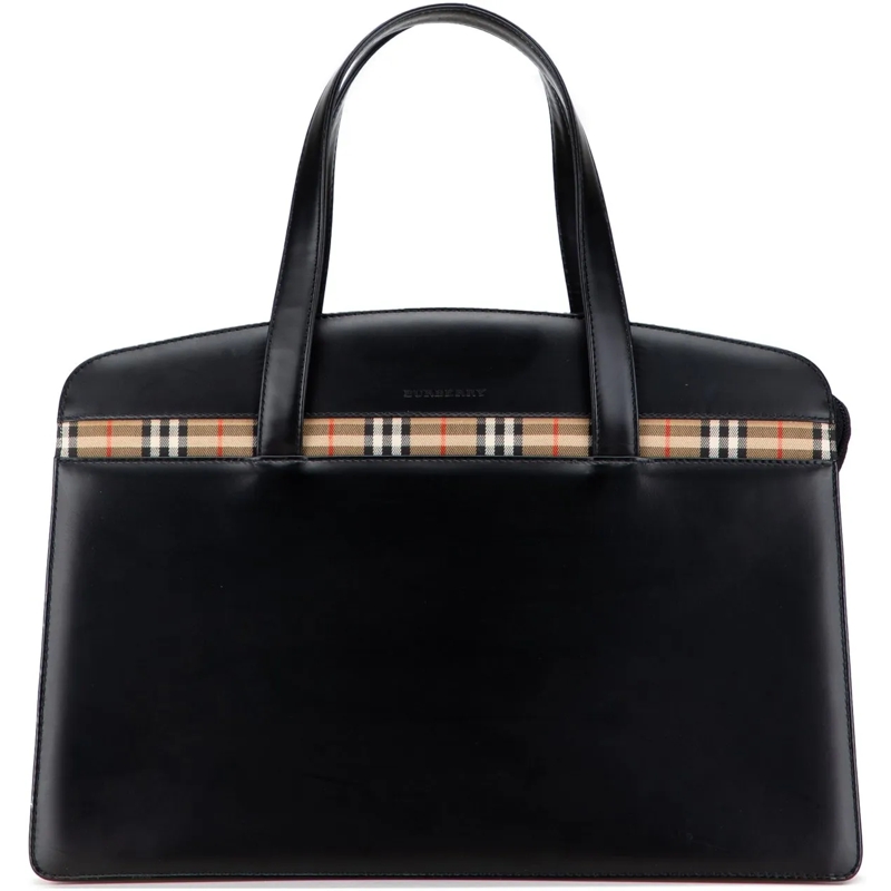Burberry Tote House Check Trimmed Leather Handbag schwarz