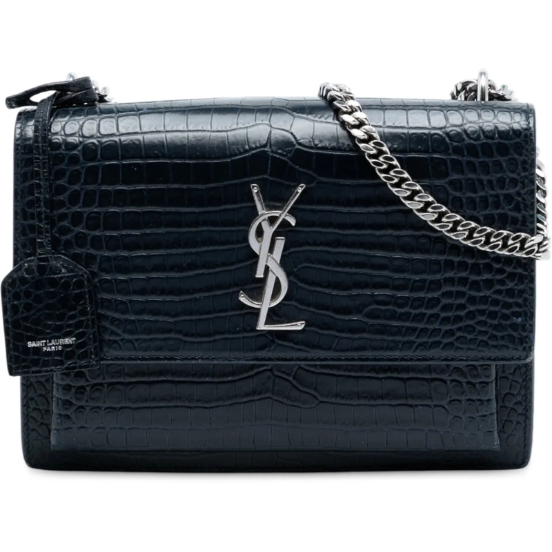 Saint Laurent Schultertasche Medium Croc Embossed Monogram Sunset Bag schwarz