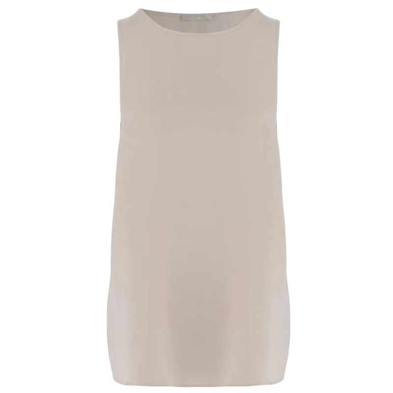 Allude Bluse Stretch Silk Sleeveless Top With Round Neckline Neutrals