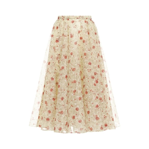 Prada Yellow Skirt With Red Flower Pattern All-Over Yellow Midi Rokken