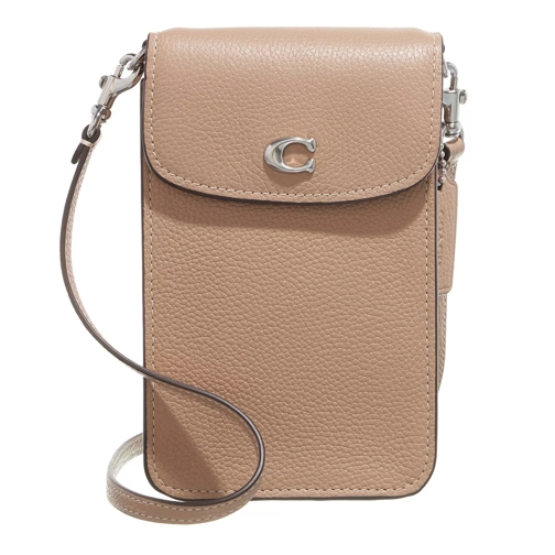 Coach Polished Pebble Leather C Phone Crossbody Taupe Crossbody Bag
