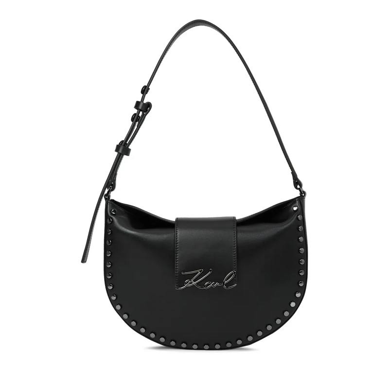 Karl Lagerfeld Schultertasche K/Signature Mond-Tasche mit Nieten schwarz