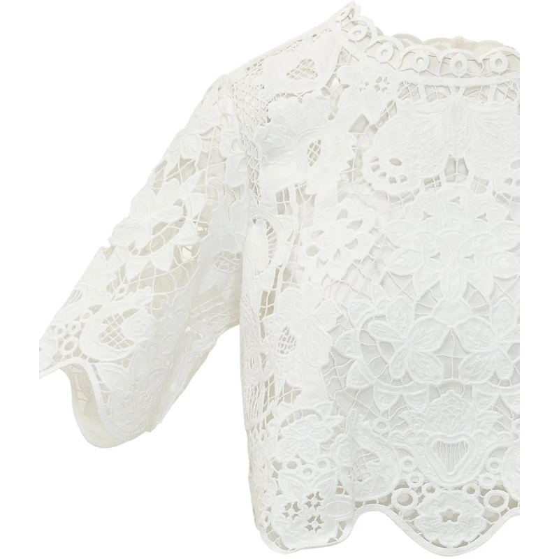 MICHAEL Michael Kors T-Shirt Top Corto in Pizzo con Maniche Corte weiß(Image 4)