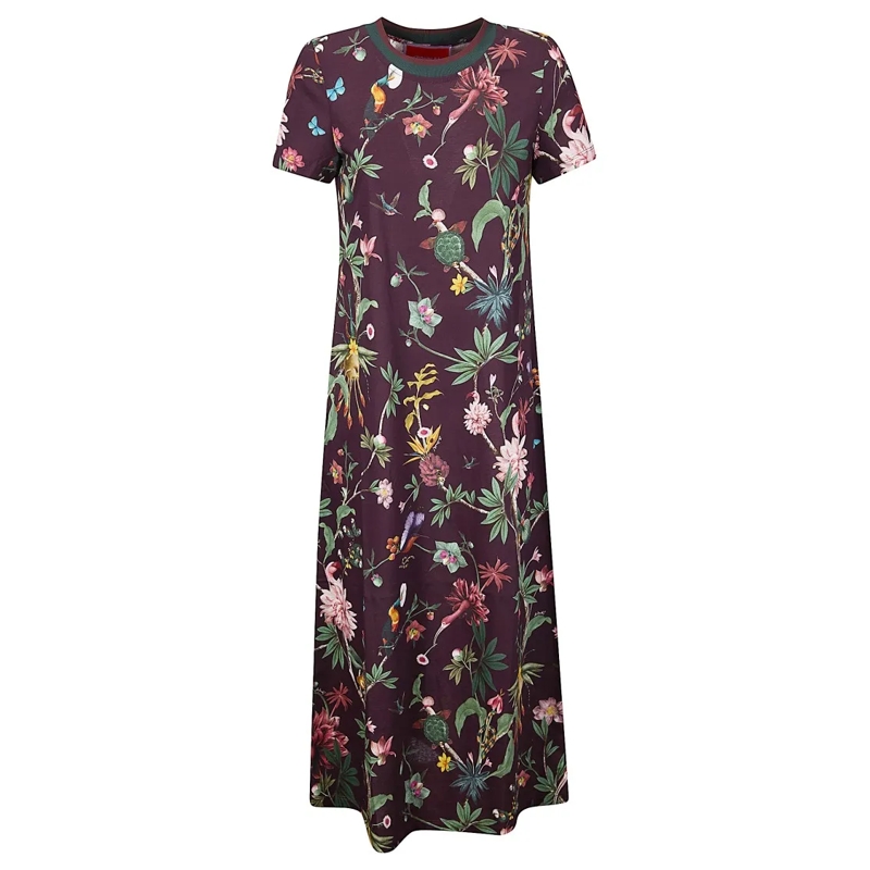 LaDoubleJ  Floral Print Cotton Maxi Dress With Contrasting Co Grey