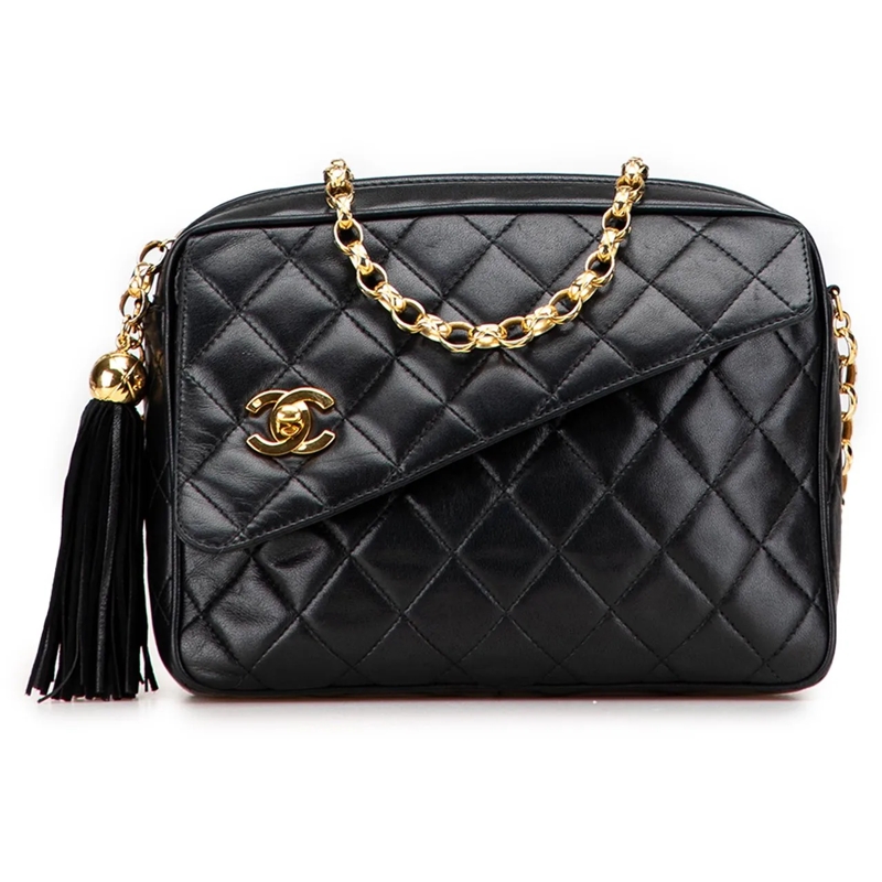 Chanel Sac à bandoulière CC Quilted Lambskin Tassel Camera Bag schwarz