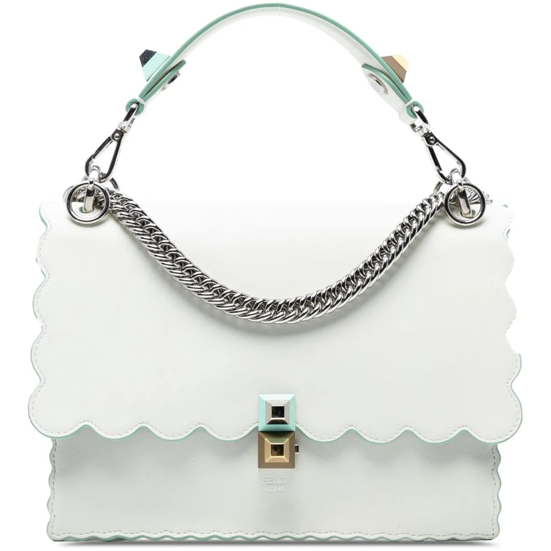 Fendi Schultertasche Medium Scalloped Leather Studded Kan I Satchel weiß
