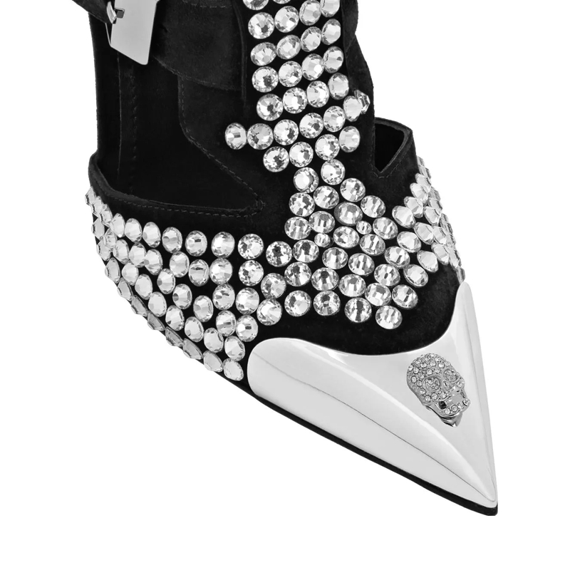 Philipp Plein Riemchensandalen Sandaletten Skull Mit Schmucksteinen silber