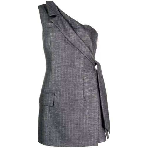 MSGM Pinstriped Tailored Wool Blend Minidress Grey 