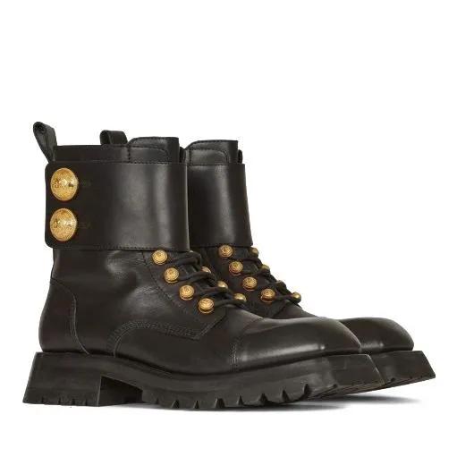 Thumbnail - Balmain Stiefel - Ridged Leather Ankle Boots - Gr. 37,5 (EU) - in Schwarz - für Damen