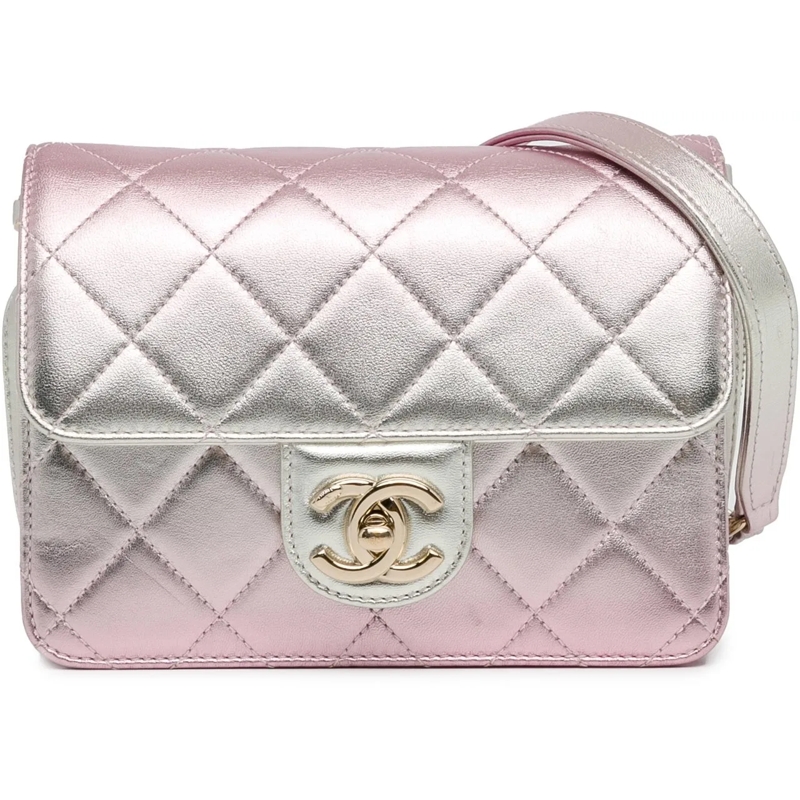 Chanel Sac à bandoulière Mini Metallic Lambskin Like a Wallet Flap Bag rose