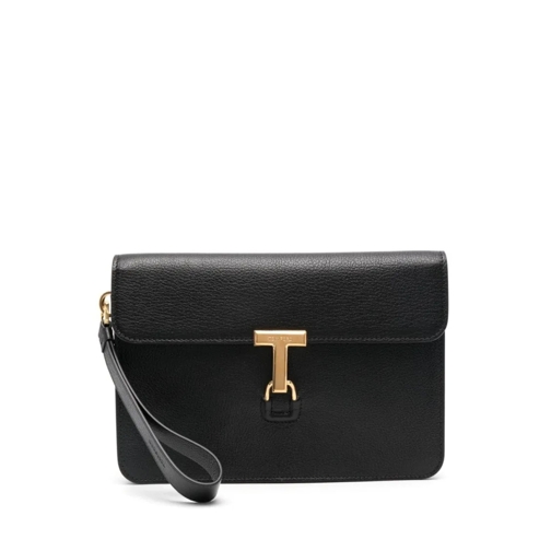 Tom Ford Black Logo-Engraved Clutch Bag Black Crossbody Bag