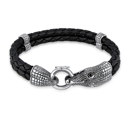 Kuzzoi Armband Herren Lederarmband Krokodil 925 Sterling  silber Armband