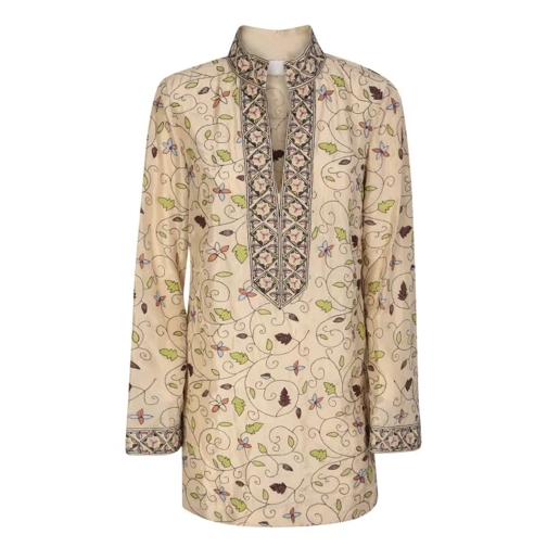 Tory Burch All-Over Floral Print Silk Tunic Neutrals Elegante Bluse