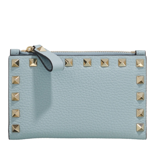 Valentino Garavani Bi-Fold Portemonnee Rockstud Zip Up Card Case Blu Porcellana