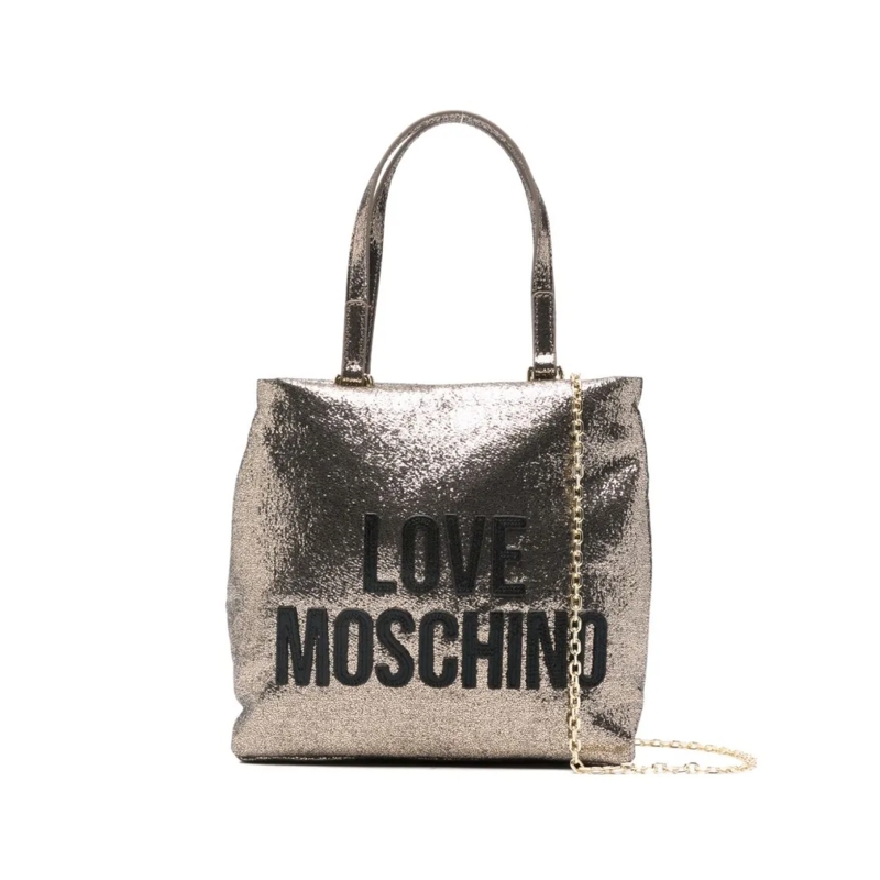 Love Moschino Tote Textured Metallic Tote Bag With Bold Logo Grey