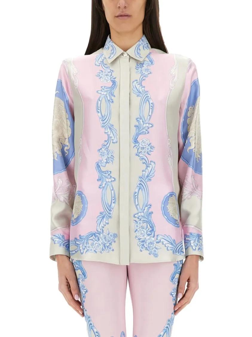 Thumbnail - Versace - "Cameo" Pastel Print Silk Shirt - Größe 40 - multi