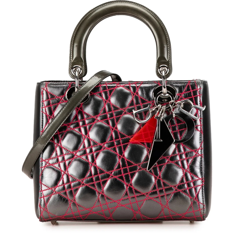 Christian Dior Schultertasche Anselm Reyle Medium Metallic Lambskin Cannage Lady grau