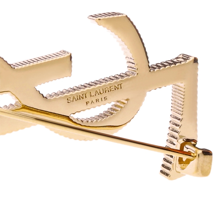 Saint Laurent Gold Coloured Brooch Cassandre YSL Dore Anhanger