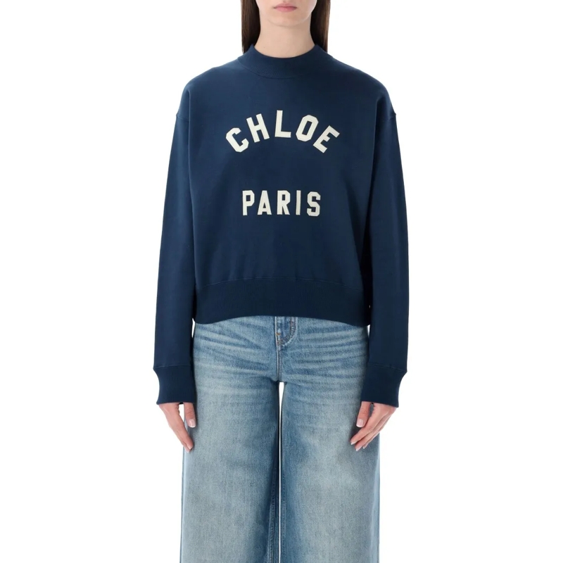 Chloé  Varsity Logo Cotton Sweatshirt Blue