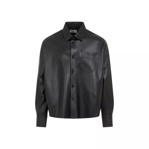 AMI Paris Boxy Fit Black Lamb Leather Shirt Black 