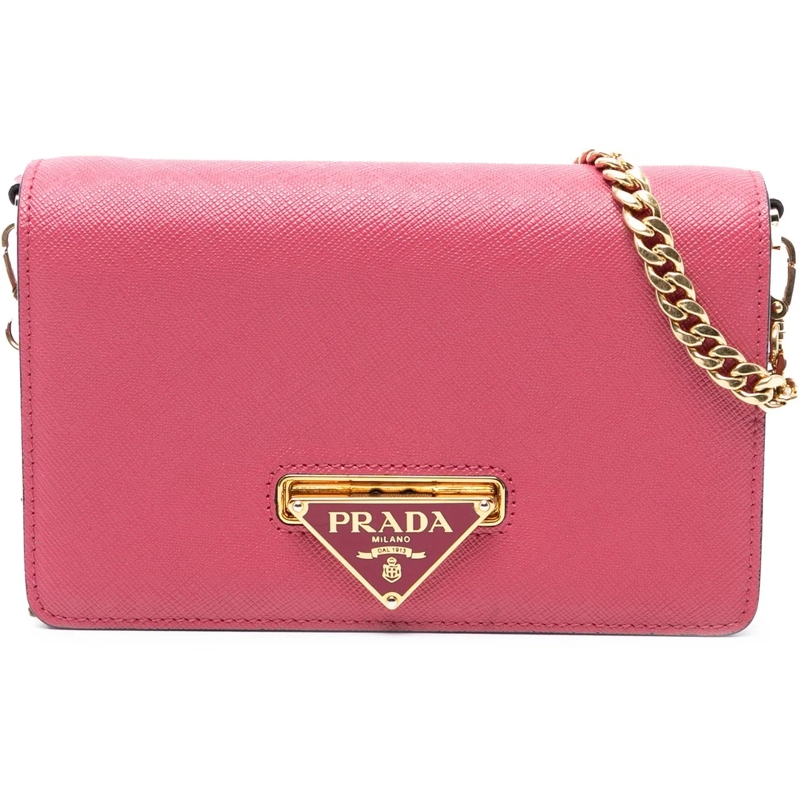Prada Schultertasche Saffiano Lux Flip Lock Wallet on Chain rose