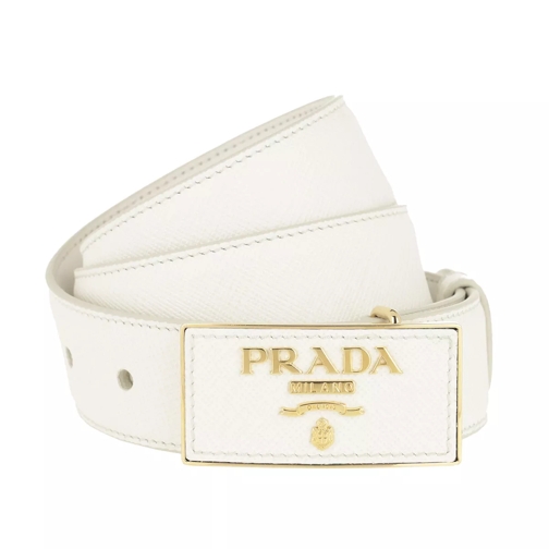Prada Square Buckle Belt Leather Saffiano Bianco Leather Belt