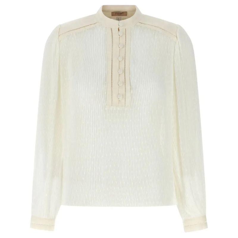 Twin-Set Chemisier Textured Georgette Blouse With High Neckline White
