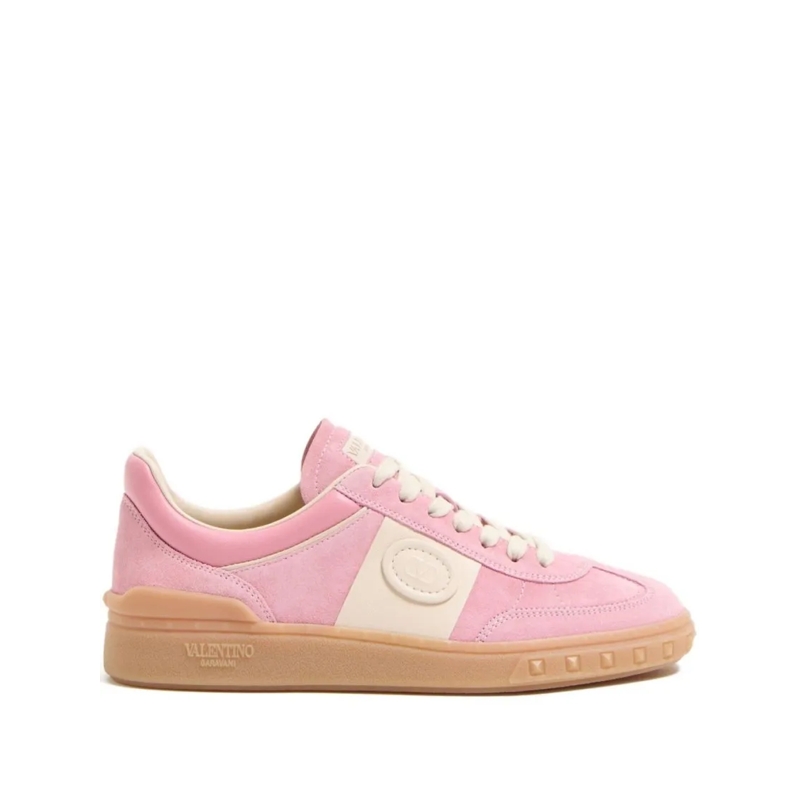 Valentino Garavani Low-Top-Sneaker Suede Upper Flat Shoes With Cream Accents Pink