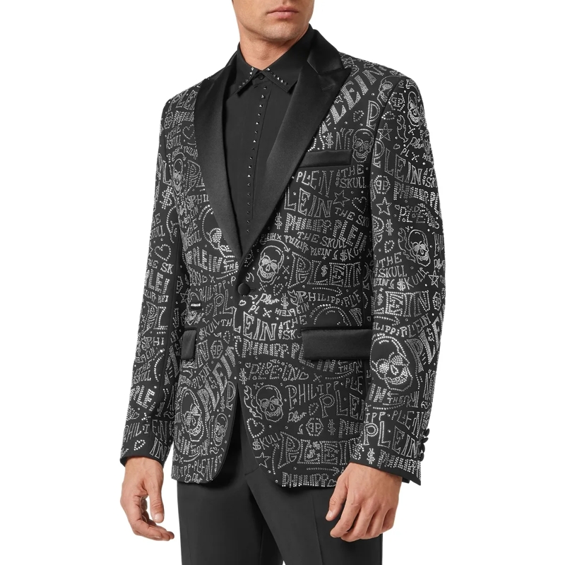 Philipp Plein Blazer Einknopf-Blazer Slim Fit Skull And Plein Mit Schmu schwarz(Image 3)