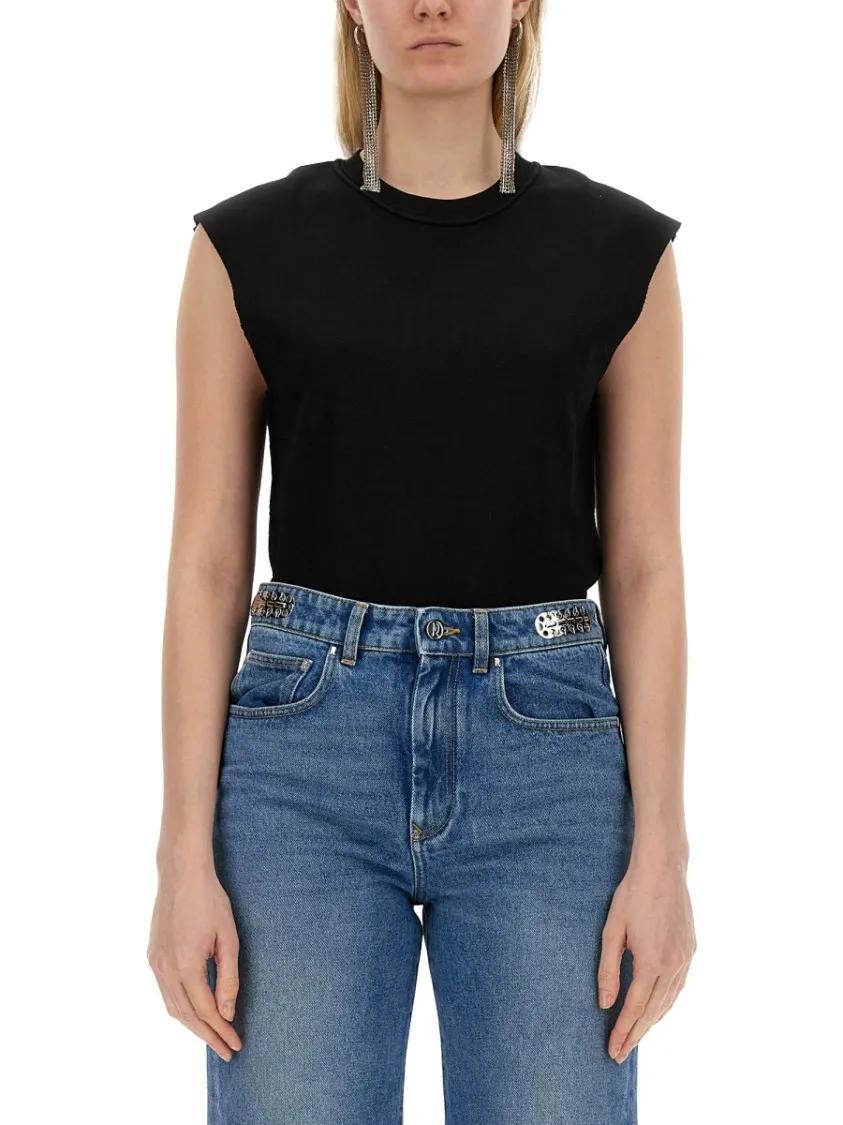 Thumbnail - Paco Rabanne - Black Cotton T-Shirt With Structured Sleeves - Größe M - schwarz